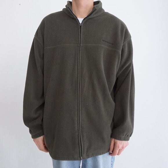 Vintage '90S Winchester Sportsman Hunter Green Fleece Zip Up Sweater 2XL - Picture 1 of 9